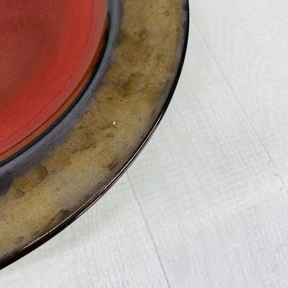 Over and Back Crackled Design Red Bronze Rim Round Ceramic Dinner Plates Set 4 - Picture 12 of 16